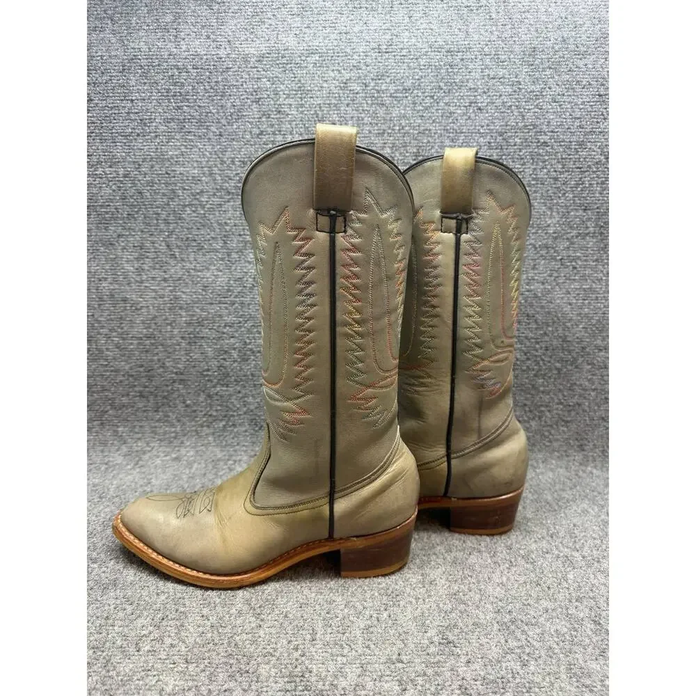 Men’s Leather Western Cowboy Boots Size 8.5 M Tan Brown